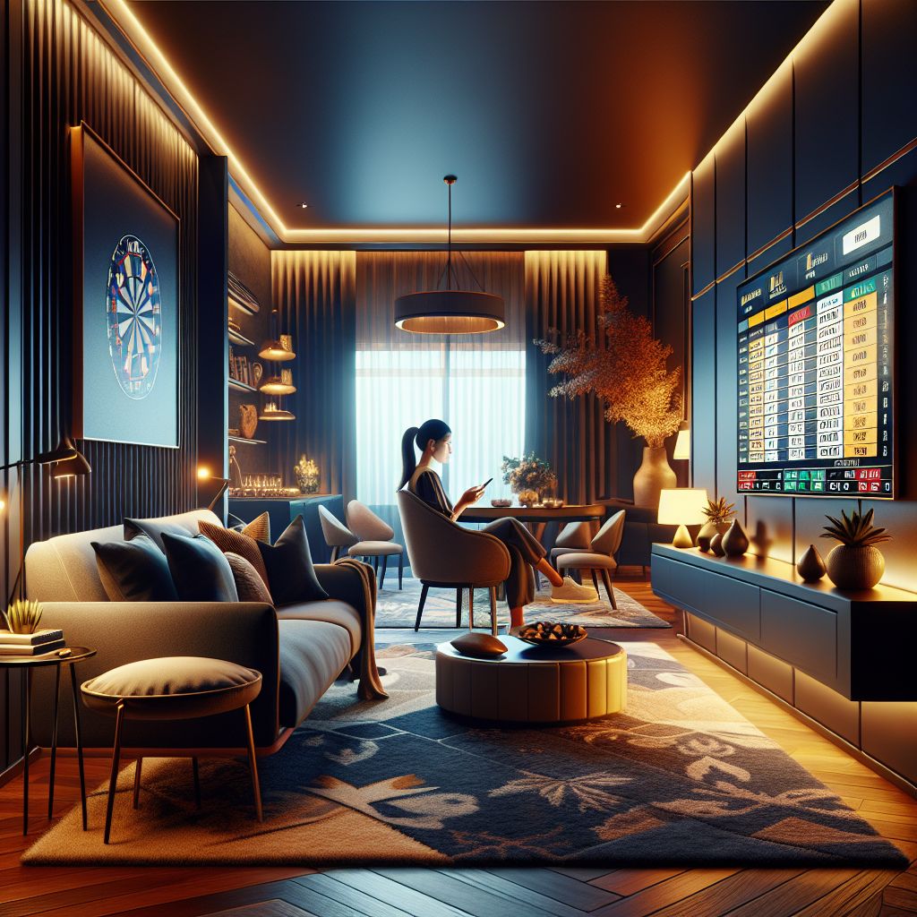 An Australian player reviewing betting markets on X2METH from a smartphone in a stylish home setup with sports and casino visuals.
