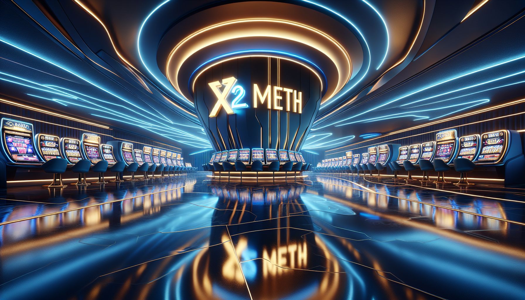 A bright digital casino lobby scene highlighting the X2METH games area for Australia players on desktop and mobile.